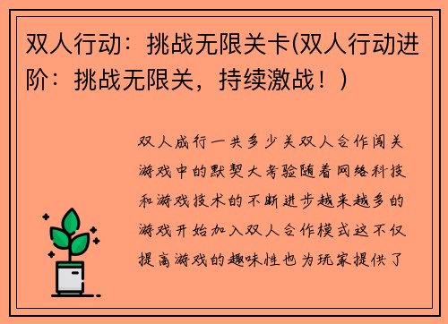 双人行动：挑战无限关卡(双人行动进阶：挑战无限关，持续激战！)